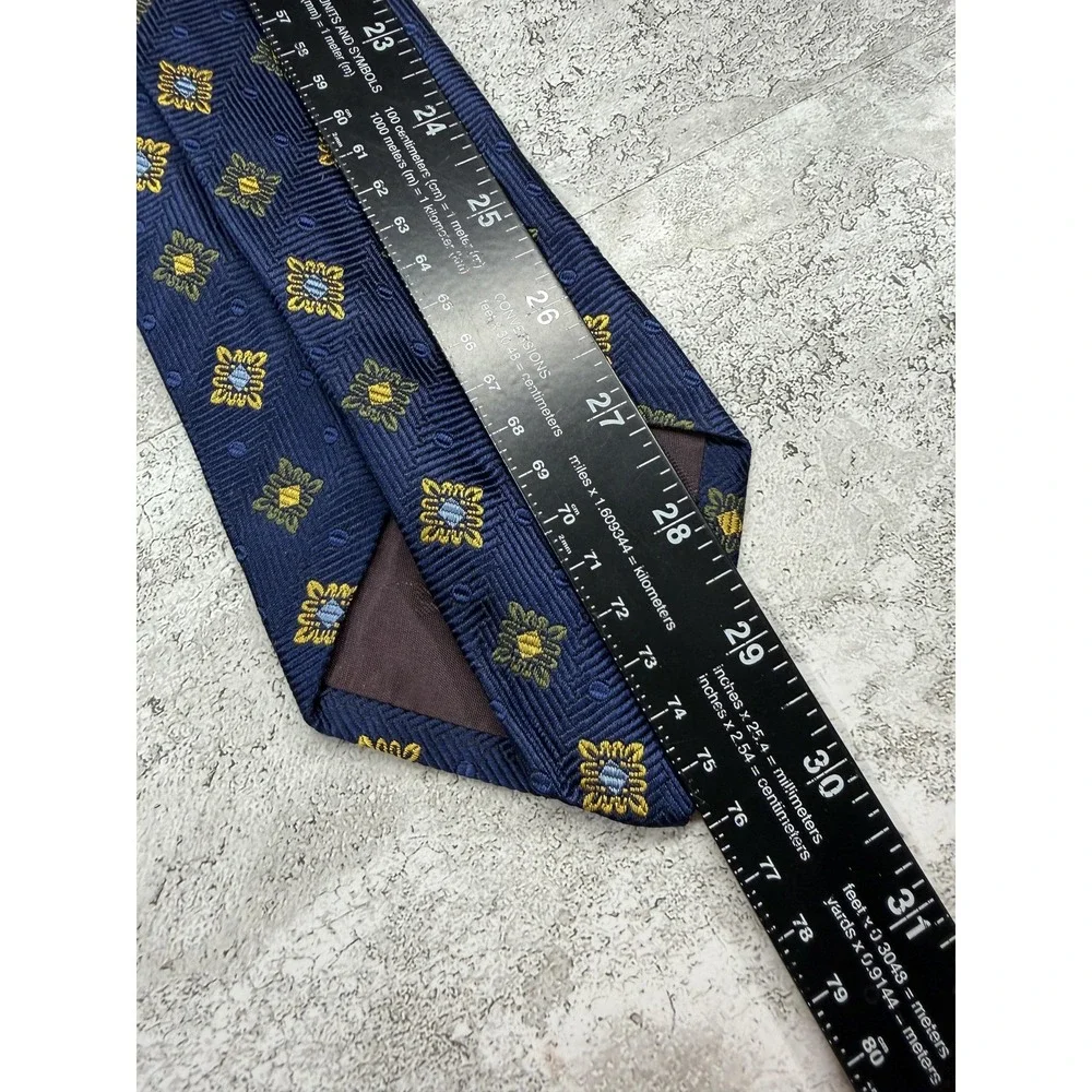 XM PLATINUM Tie Mens One Size Blue Gold 100% Silk Floral Jacquard Medallion